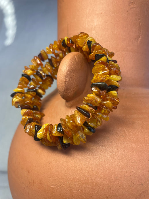 Raw Chip Spiral Wire Baltic Amber Bracelet