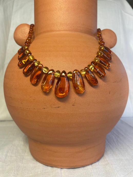 Cognac Slab w/ Lemon Beads Baltic Amber Necklace