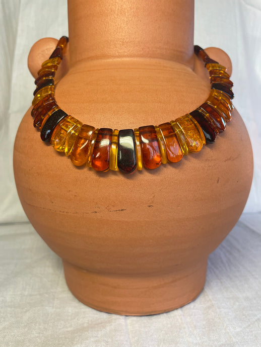 Multi-color Polished Baltic Amber Slab Necklace